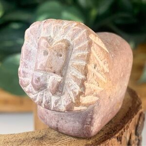 Kisii Soapstone Carved LION Figurine Stone CAT Carving Animal Figure Statue 2”